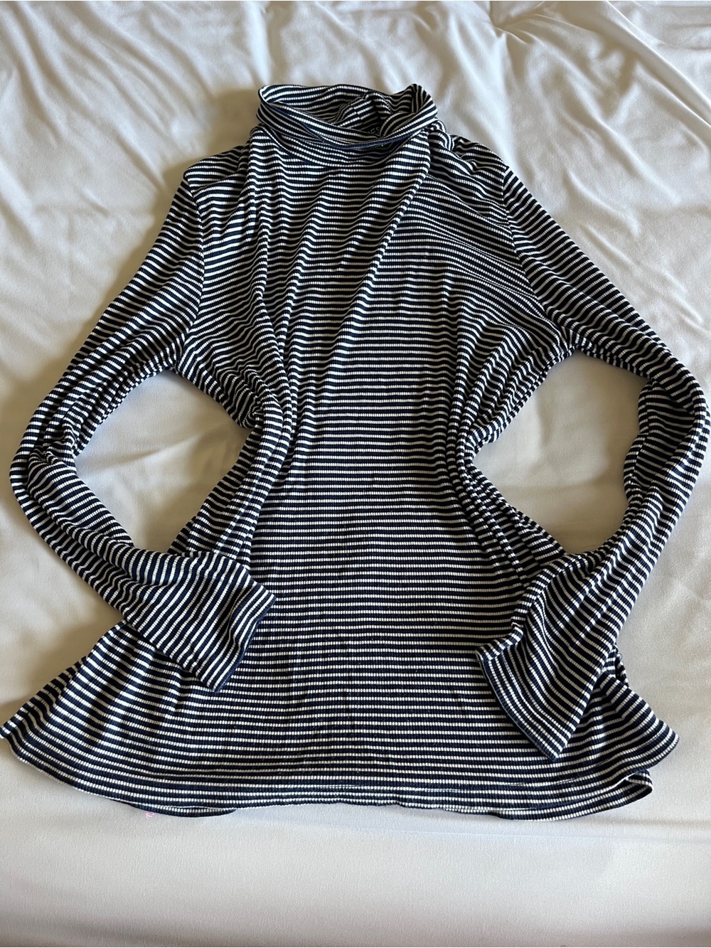 Jones New York Striped Turtleneck Top Size L Blue White Ribbed